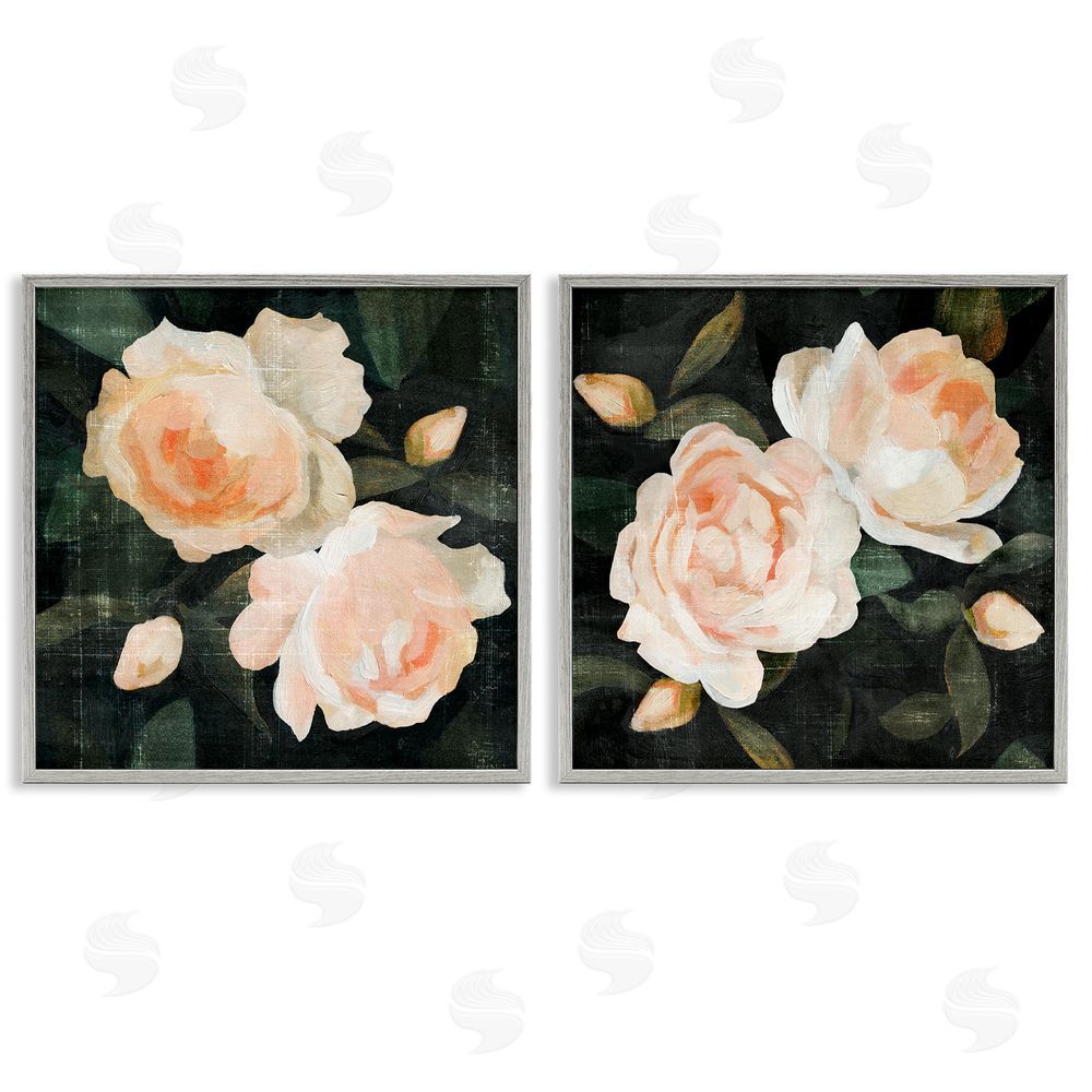 Emma Caroline Country Rose Garden Pink Green Nature Gray Framed Giclee Wall Art Print