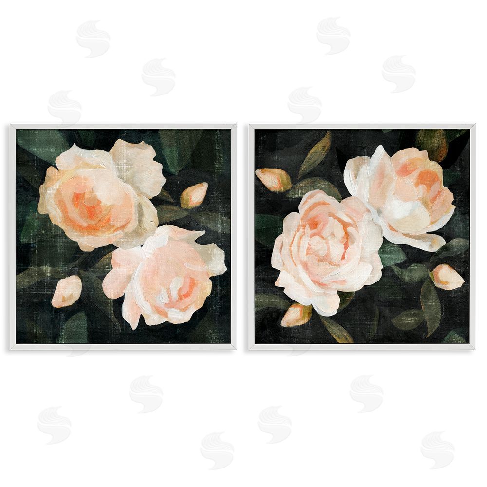 Emma Caroline Country Rose Garden Pink Green Nature White Framed Giclee Wall Art Print