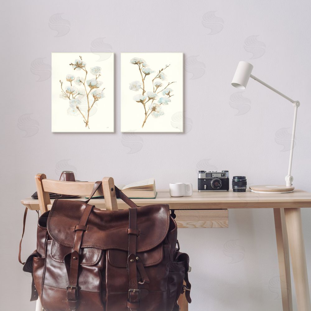 Chris Paschke Cotton Flower Stems Rustic Floral Canvas Wall Art Print in Room