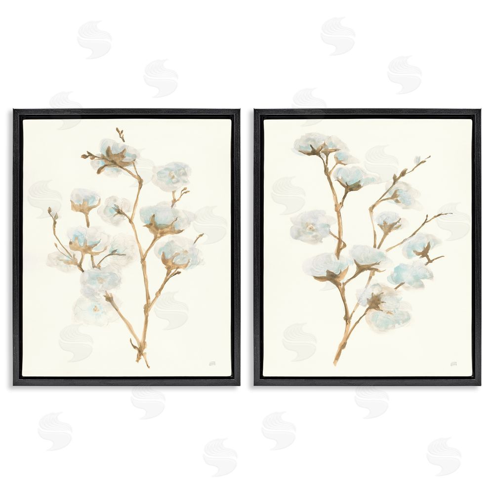 Chris Paschke Cotton Flower Stems Rustic Floral Black Floating Frame Canvas Wall Art Print
