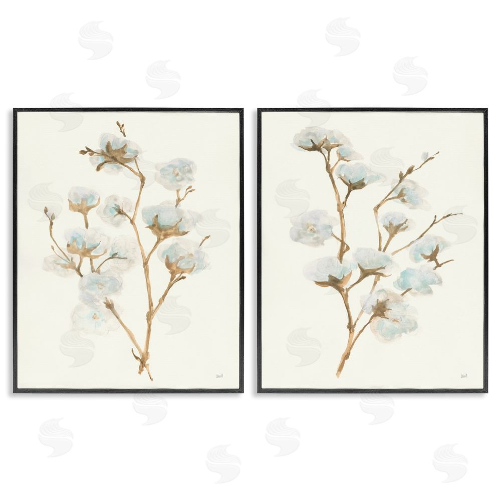 Chris Paschke Cotton Flower Stems Rustic Floral Black Framed Giclee Wall Art Print