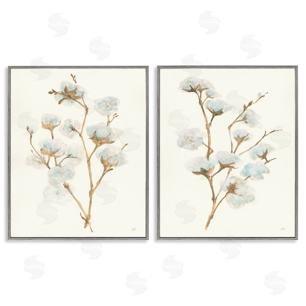 Chris Paschke Cotton Flower Stems Rustic Floral Gray Framed Giclee Wall Art Print