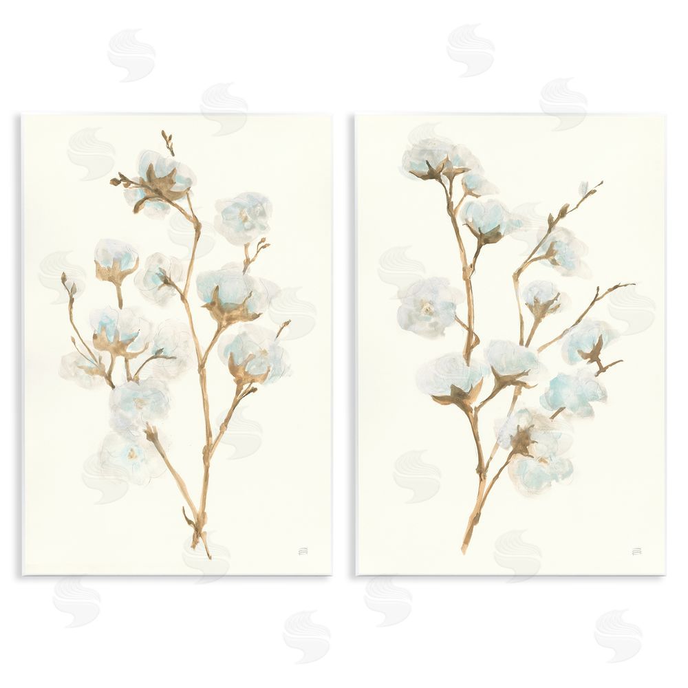 Chris Paschke Cotton Flower Stems Rustic Floral Wooden Wall Plaque Art Print