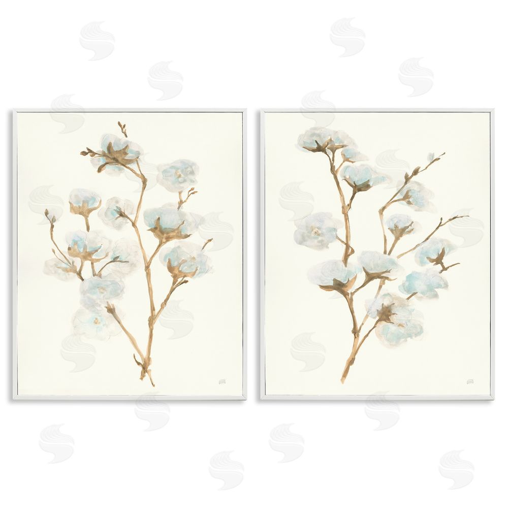 Chris Paschke Cotton Flower Stems Rustic Floral White Framed Giclee Wall Art Print