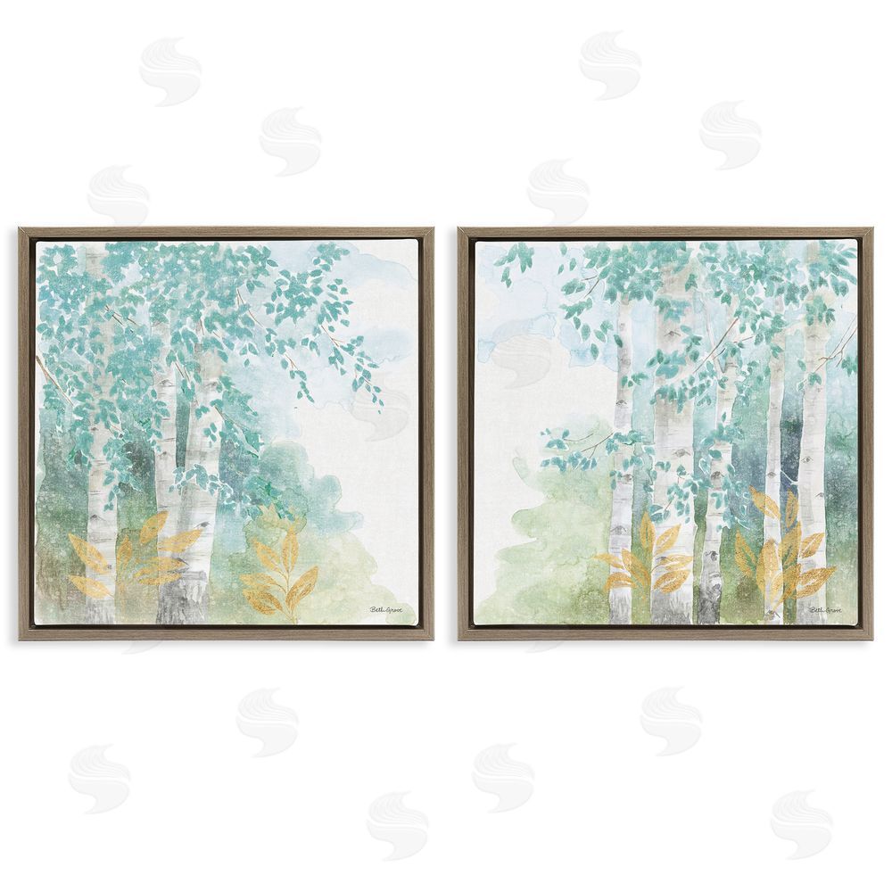 Beth Grove Birch Tree Forest Tranquil Watercolor Brown Floating Frame Canvas Wall Art Print