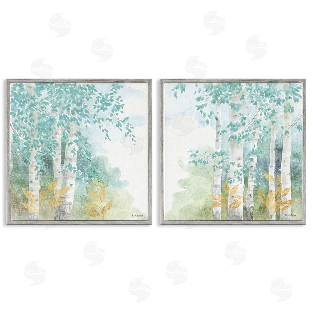Beth Grove Birch Tree Forest Tranquil Watercolor Gray Framed Giclee Wall Art Print