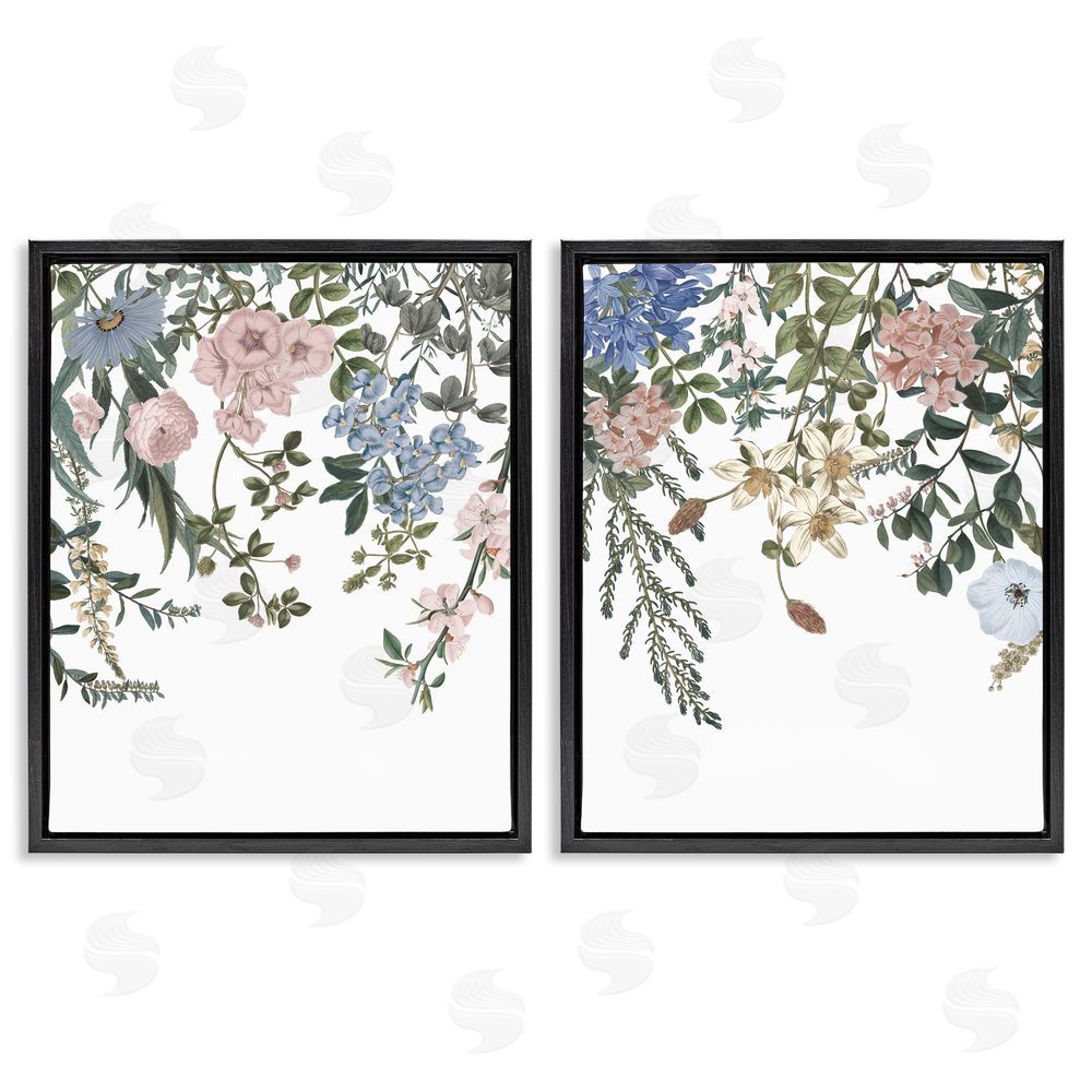 Wild Apple Portfolio Vintage Flower Vines Hanging Floral Black Floating Frame Canvas Wall Art Print