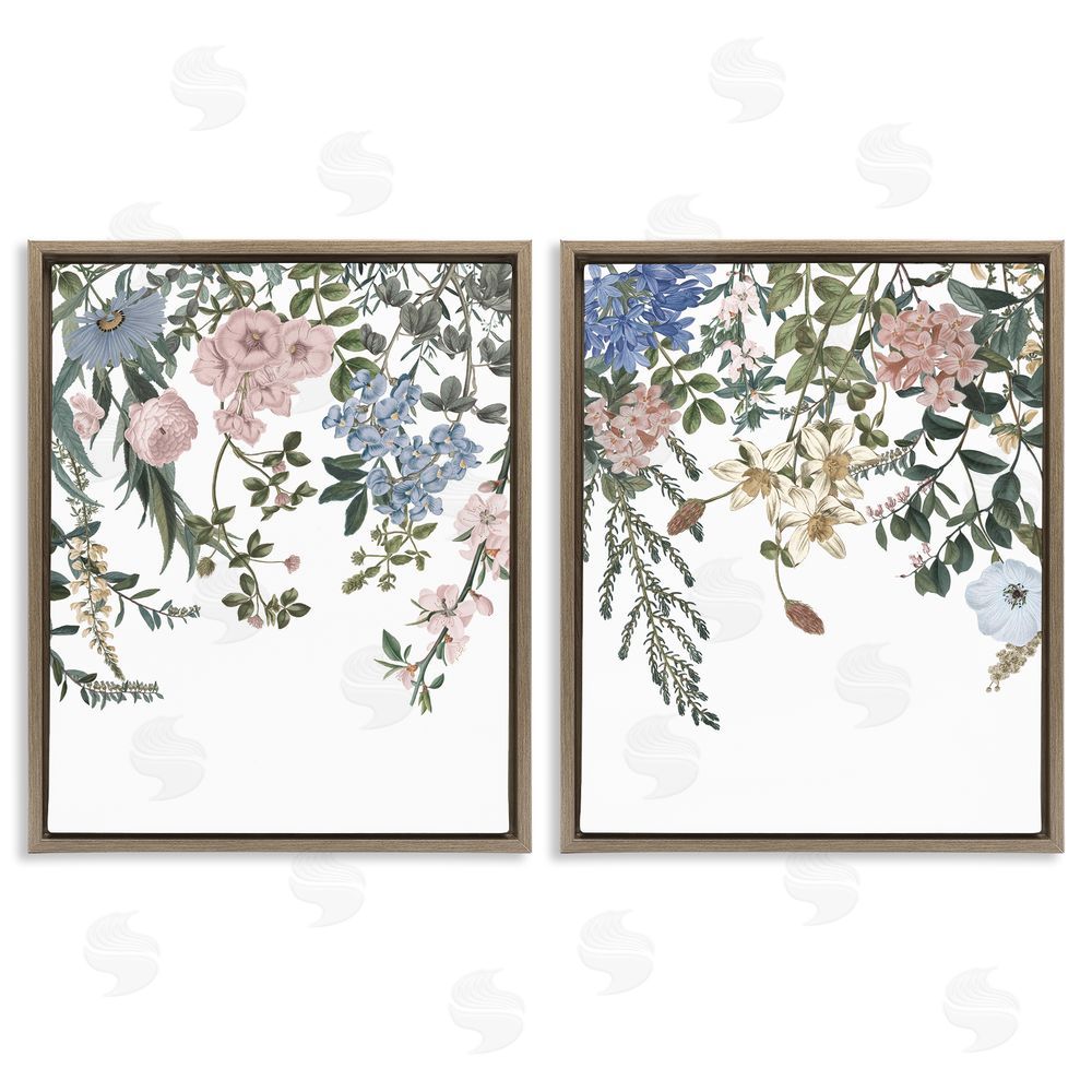 Wild Apple Portfolio Vintage Flower Vines Hanging Floral Brown Floating Frame Canvas Wall Art Print