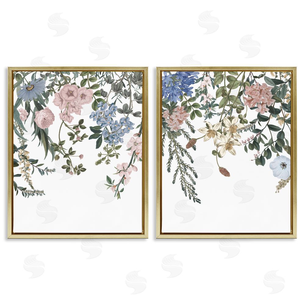 Wild Apple Portfolio Vintage Flower Vines Hanging Floral Gold Floating Frame Canvas Wall Art Print