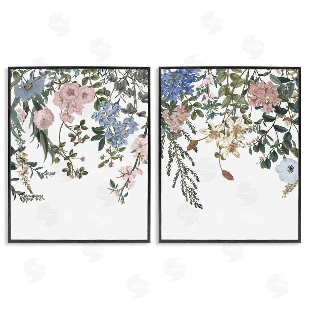 Wild Apple Portfolio Vintage Flower Vines Hanging Floral Black Framed Giclee Wall Art Print