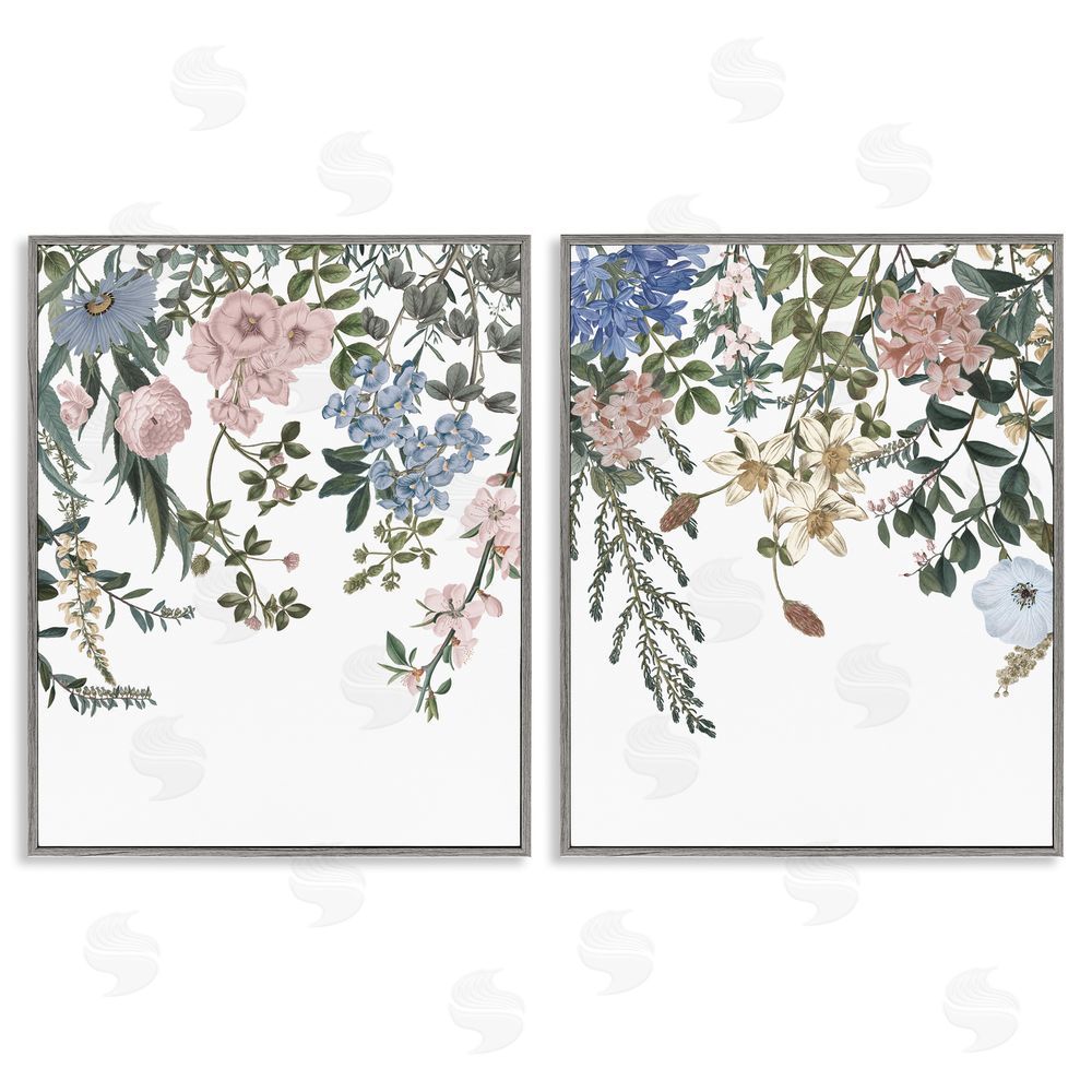 Wild Apple Portfolio Vintage Flower Vines Hanging Floral Gray Framed Giclee Wall Art Print