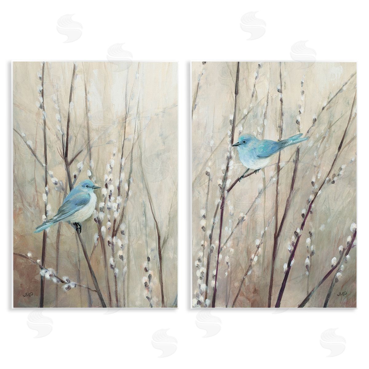 Peaceful Perched Blue Birds Wood Plaque Wall Art, Home Decor by Julia Purinton