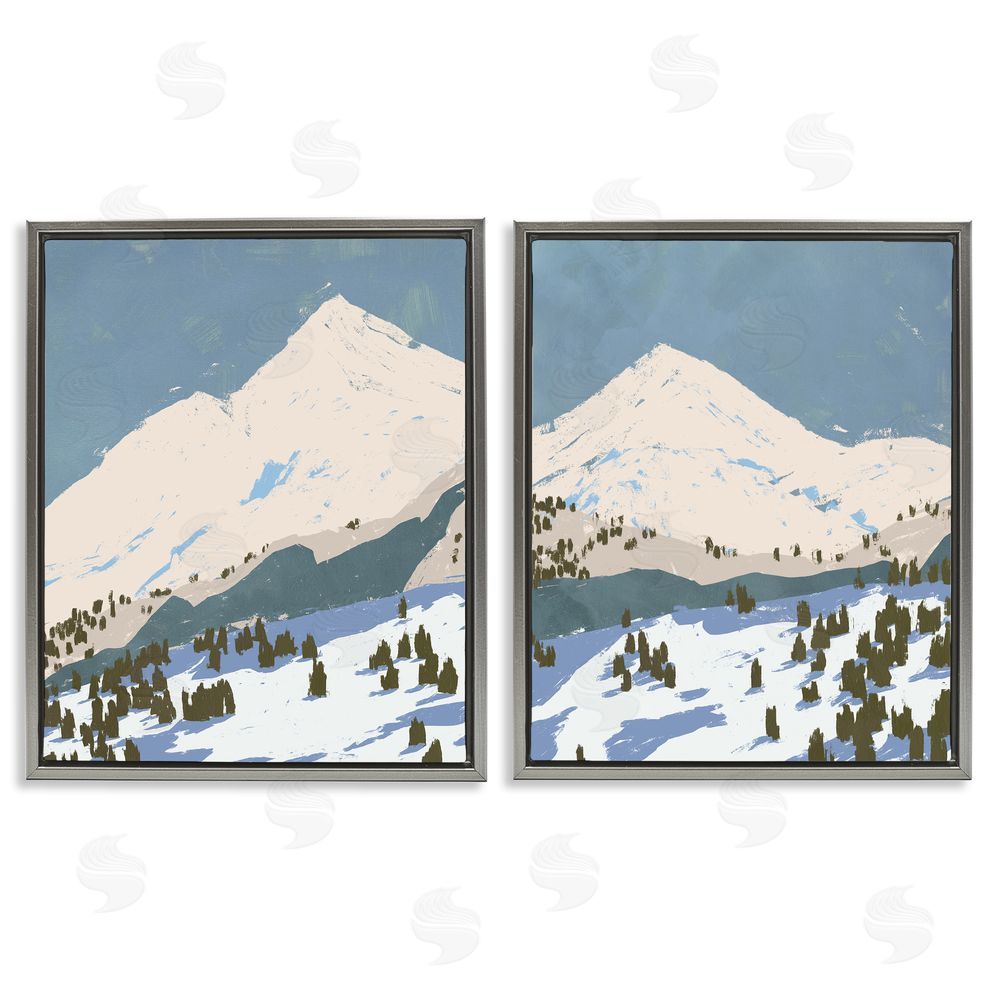 Jacob Green Snowy Mountain Calming Blue Peaks Gray Floating Frame Canvas Wall Art Print