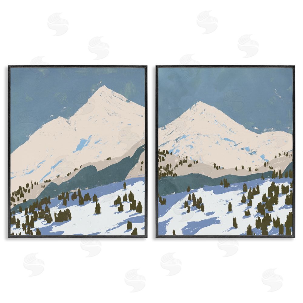 Jacob Green Snowy Mountain Calming Blue Peaks Black Framed Giclee Wall Art Print