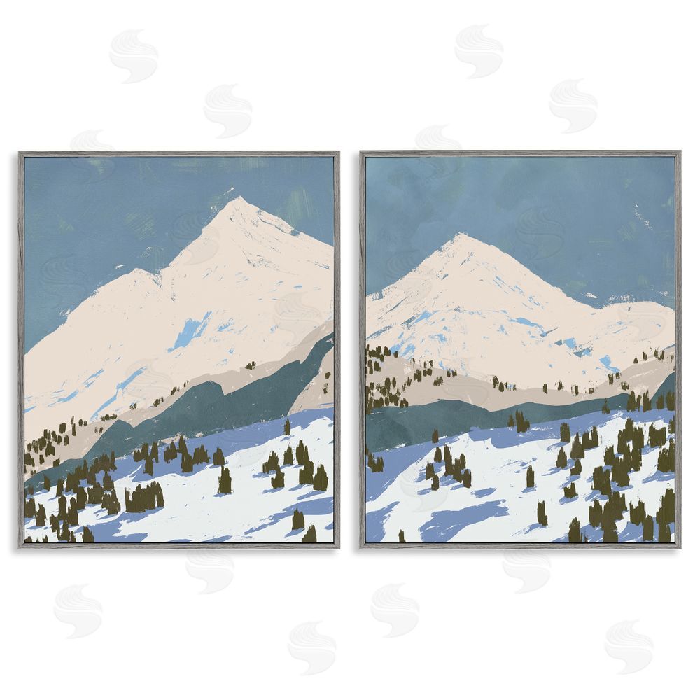 Jacob Green Snowy Mountain Calming Blue Peaks Gray Framed Giclee Wall Art Print