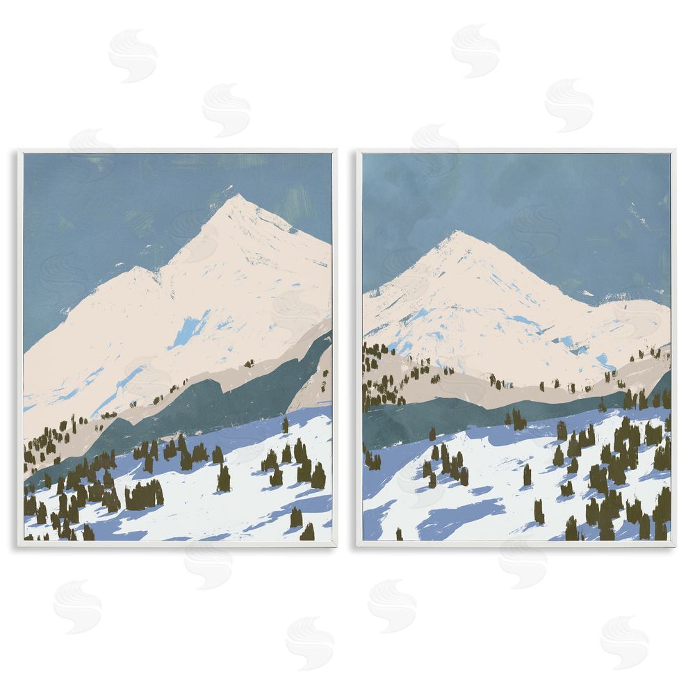 Jacob Green Snowy Mountain Calming Blue Peaks White Framed Giclee Wall Art Print