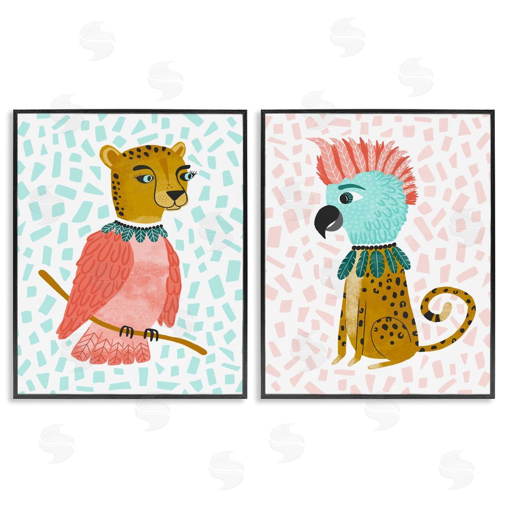 Molly Fabiano Cheetah Bird Playful Animal Mix Up Black Framed Giclee Wall Art Print
