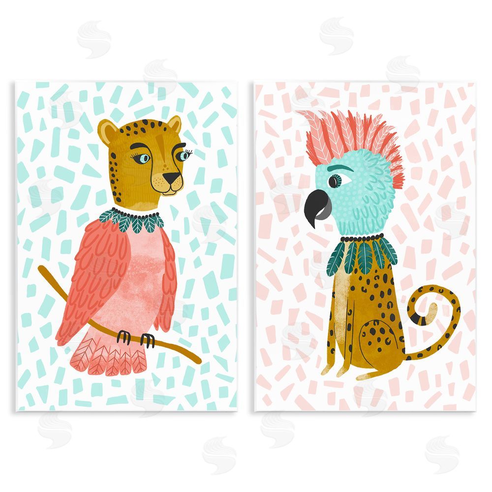 Molly Fabiano Cheetah Bird Playful Animal Mix Up Wooden Wall Plaque Art Print