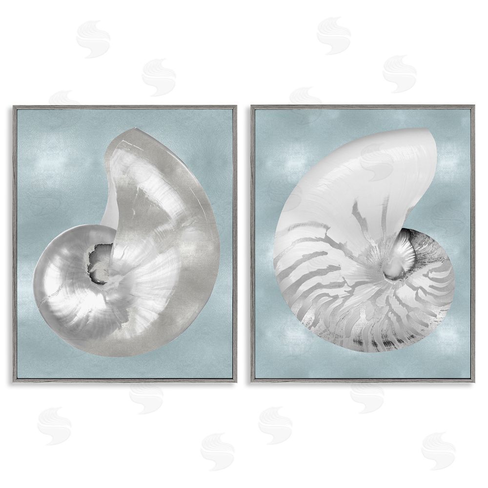 Caroline Kelly Minimal Nautilus Shell Silver Glam Gray Framed Giclee Wall Art Print
