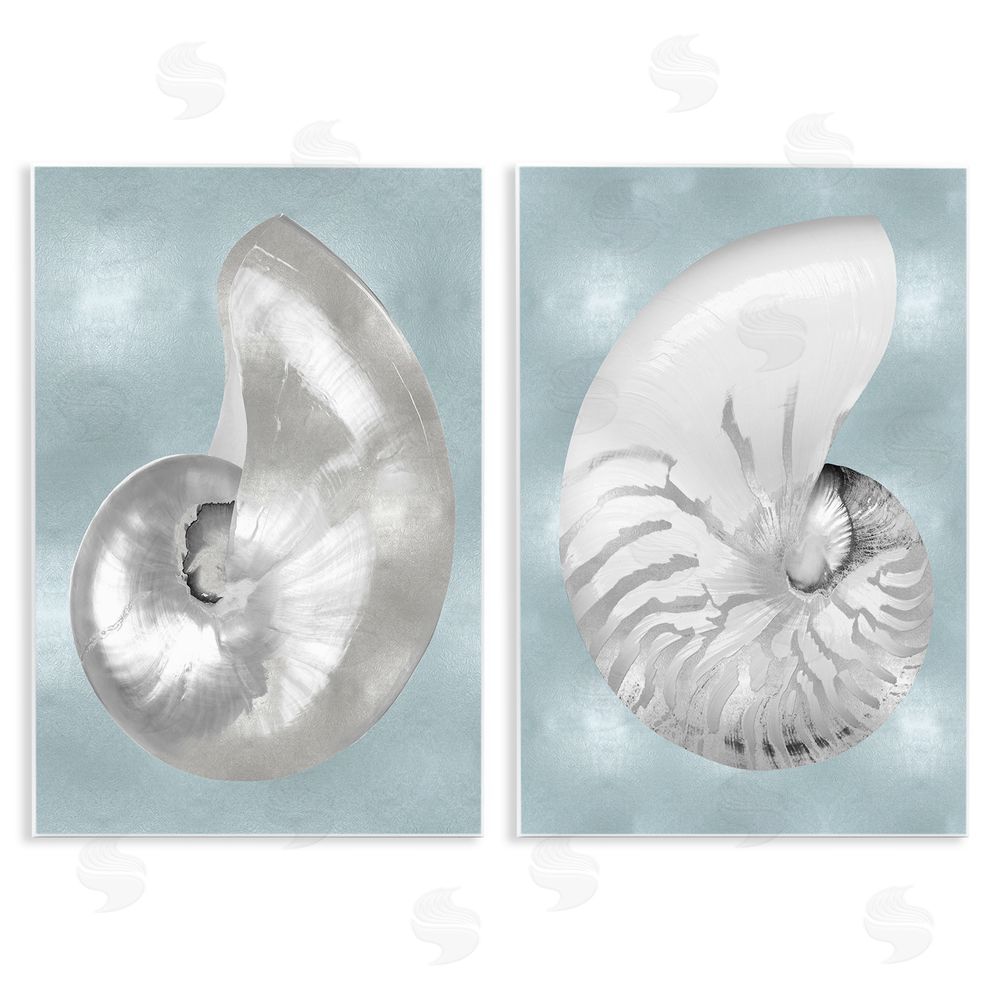 Caroline Kelly Minimal Nautilus Shell Silver Glam Wooden Wall Plaque Art Print