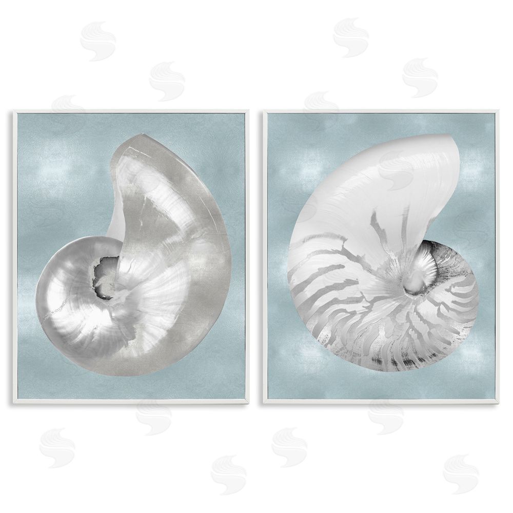 Caroline Kelly Minimal Nautilus Shell Silver Glam White Framed Giclee Wall Art Print