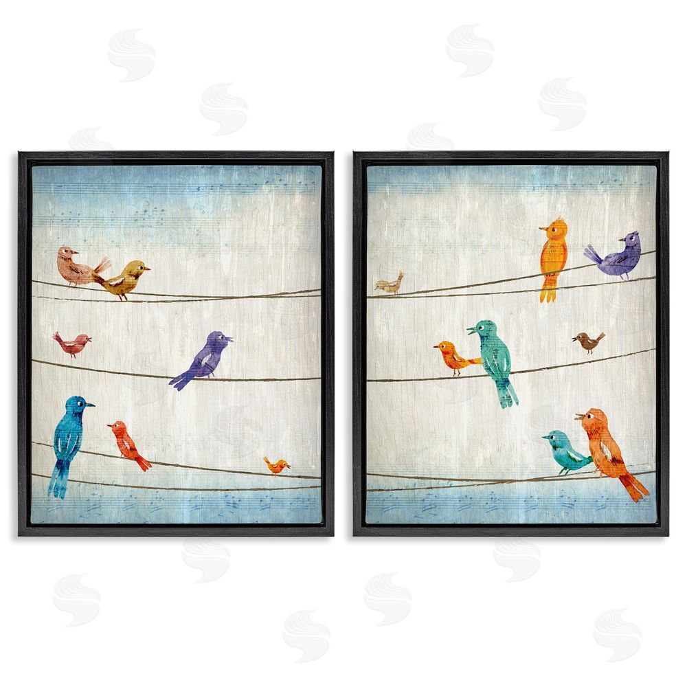 Kim Allen Song Birds on the Line Black Floating Frame Canvas Wall Art Print