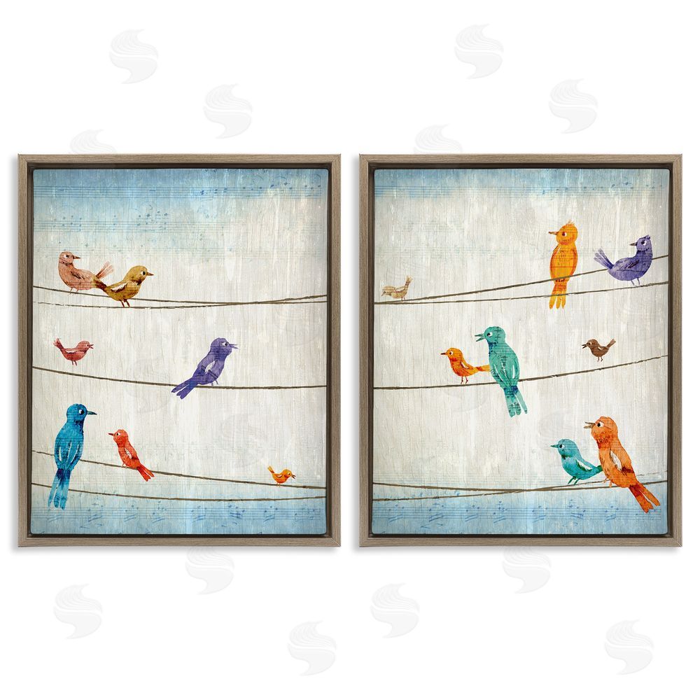 Kim Allen Song Birds on the Line Brown Floating Frame Canvas Wall Art Print