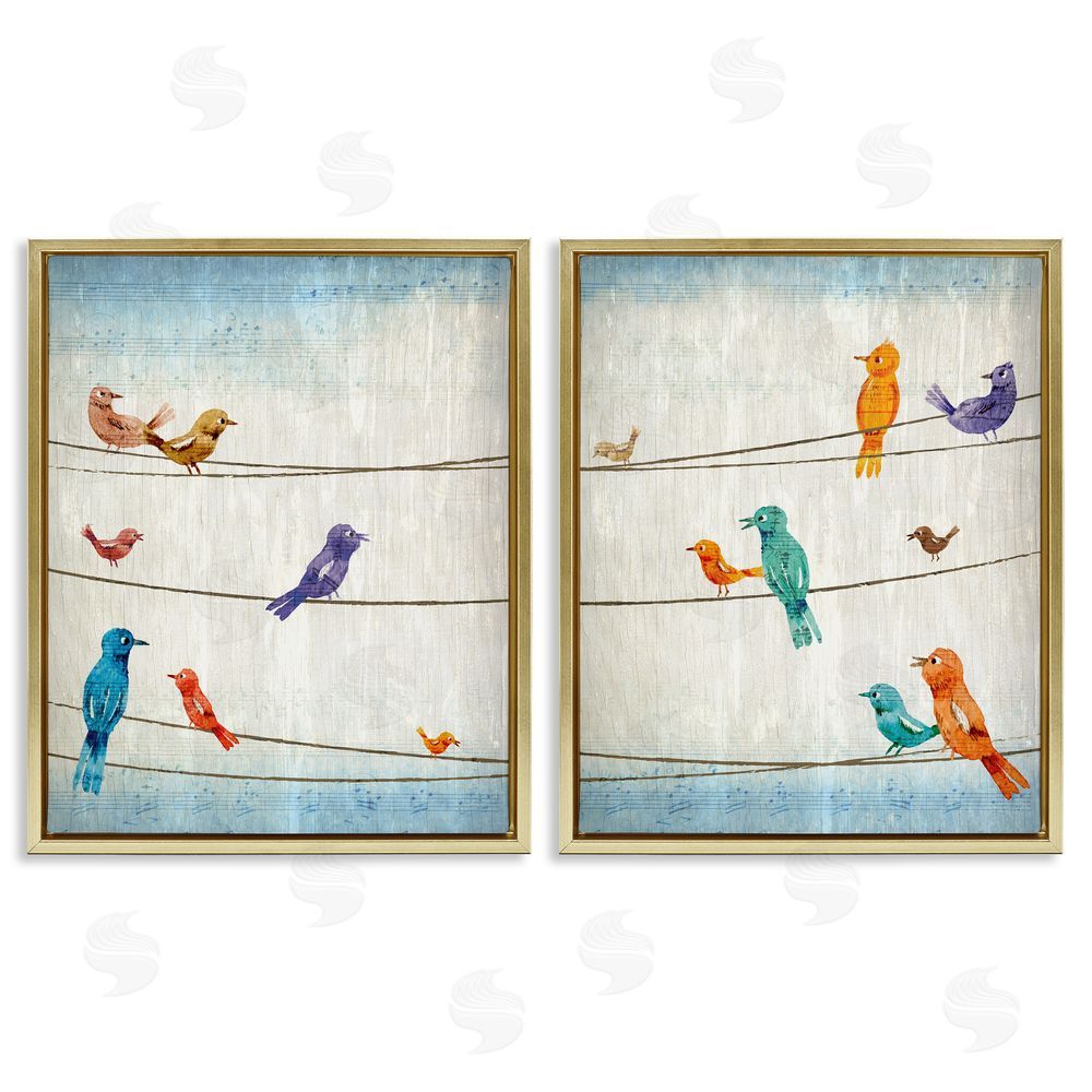 Kim Allen Song Birds on the Line Gold Floating Frame Canvas Wall Art Print