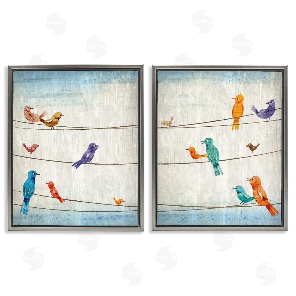 Kim Allen Song Birds on the Line Gray Floating Frame Canvas Wall Art Print
