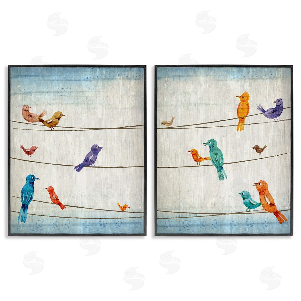 Kim Allen Song Birds on the Line Black Framed Giclee Wall Art Print