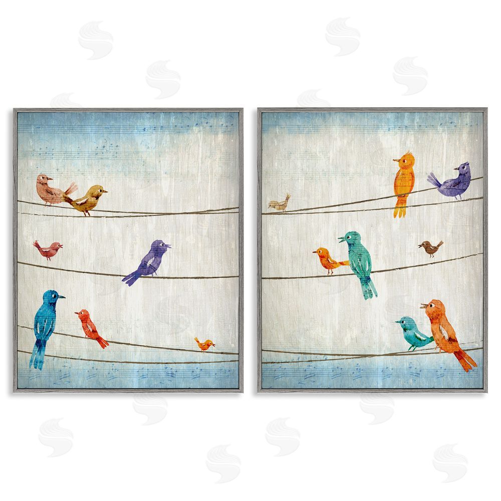 Kim Allen Song Birds on the Line Gray Framed Giclee Wall Art Print