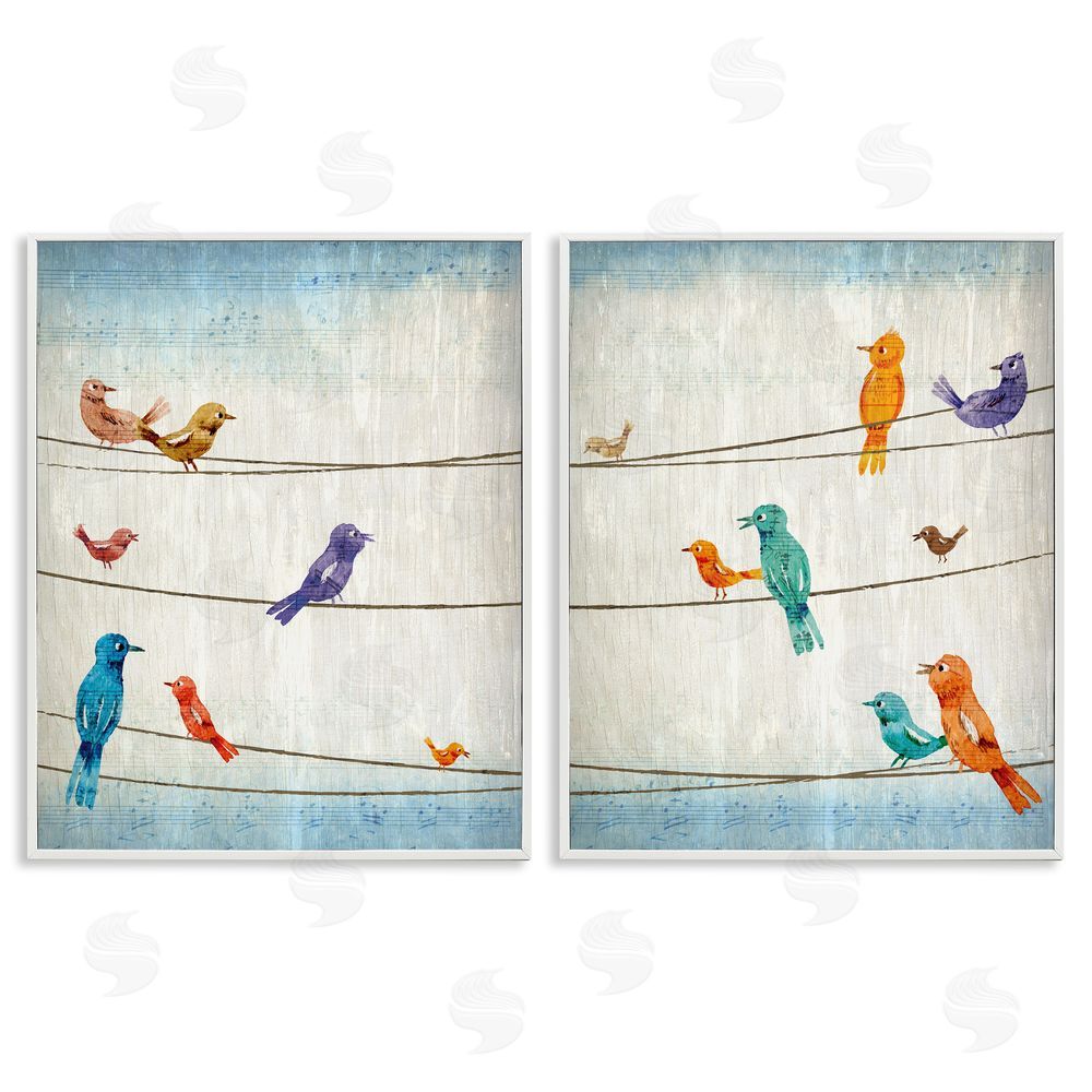 Kim Allen Song Birds on the Line White Framed Giclee Wall Art Print