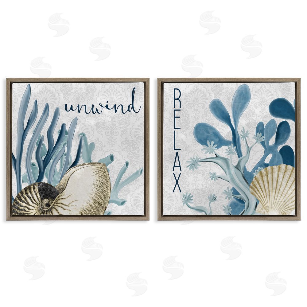 Kim Allen Relax and Unwind Nautical Sentiments Brown Floating Frame Canvas Wall Art Print