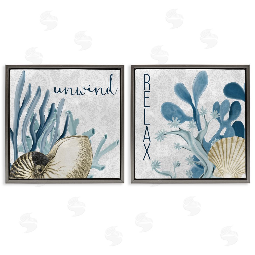 Kim Allen Relax and Unwind Nautical Sentiments Gray Floating Frame Canvas Wall Art Print