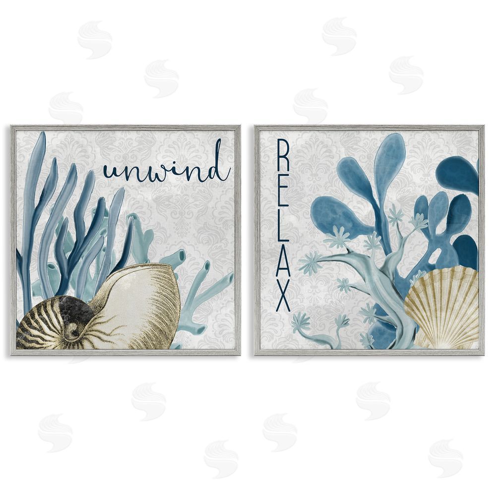 Kim Allen Relax and Unwind Nautical Sentiments Gray Framed Giclee Wall Art Print