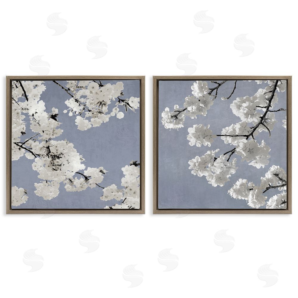 Kate Bennett White Cherry Blossom Tree Branches Brown Floating Frame Canvas Wall Art Print