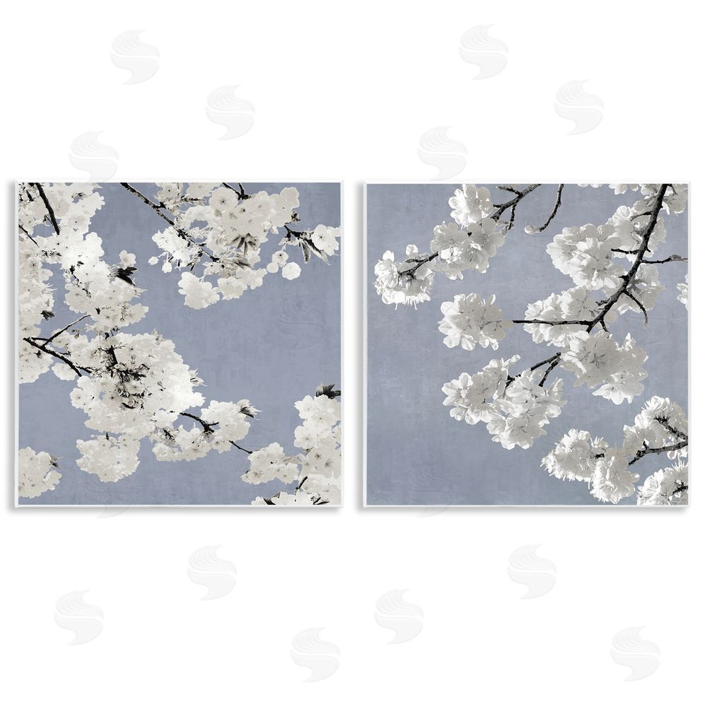 Kate Bennett White Cherry Blossom Tree Branches Wooden Wall Plaque Art Print