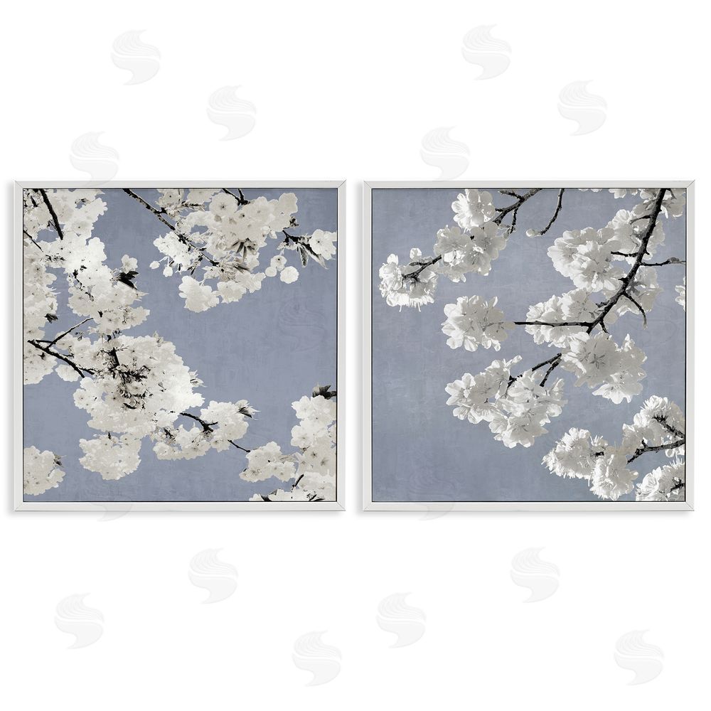 Kate Bennett White Cherry Blossom Tree Branches White Framed Giclee Wall Art Print
