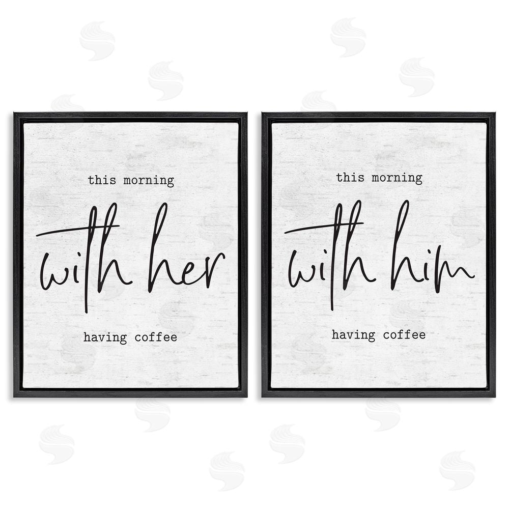 Lettered and Lined Him and Her Romantic Couple Phrase Black Floating Frame Canvas Wall Art Print