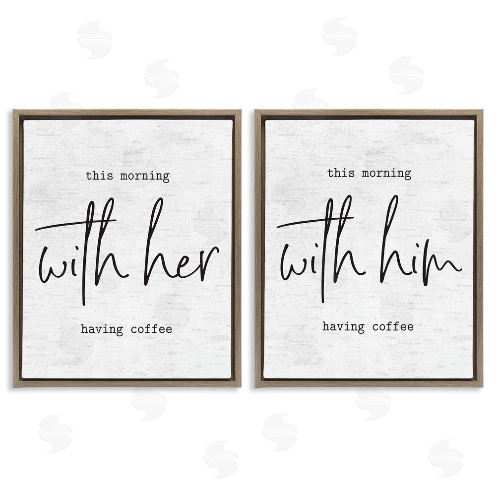 Lettered and Lined Him and Her Romantic Couple Phrase Brown Floating Frame Canvas Wall Art Print