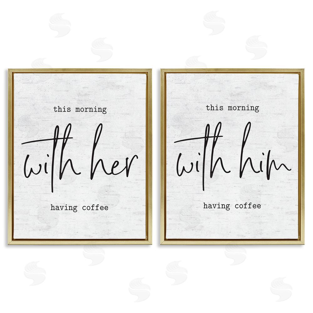 Lettered and Lined Him and Her Romantic Couple Phrase Gold Floating Frame Canvas Wall Art Print