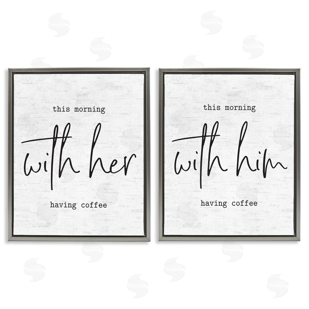 Lettered and Lined Him and Her Romantic Couple Phrase Gray Floating Frame Canvas Wall Art Print