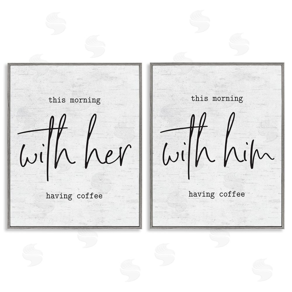 Lettered and Lined Him and Her Romantic Couple Phrase Gray Framed Giclee Wall Art Print