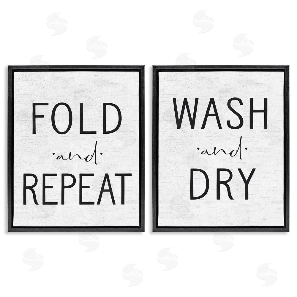 Lettered and Lined Charming Laundry Fold Repeat Black Floating Frame Canvas Wall Art Print