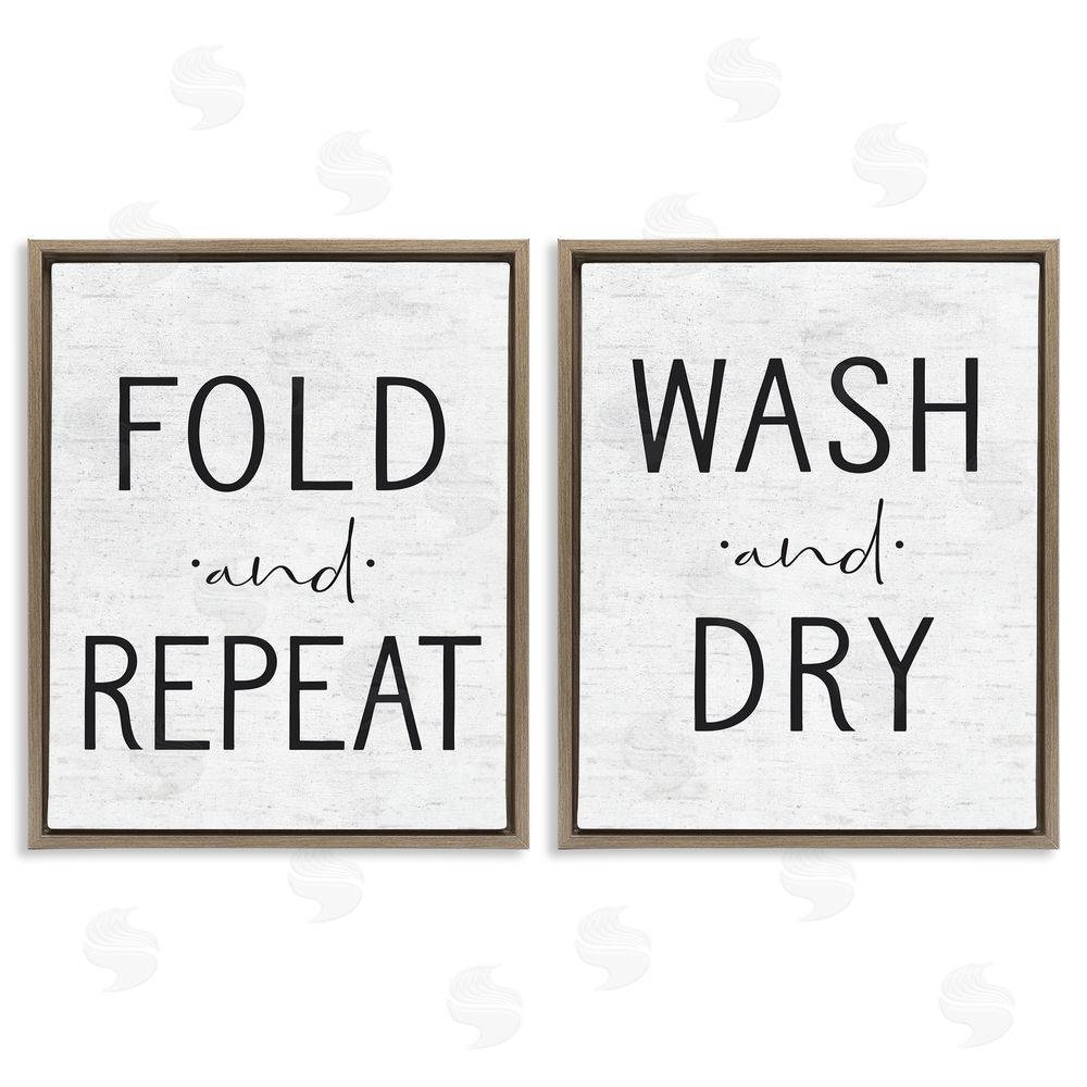 Lettered and Lined Charming Laundry Fold Repeat Brown Floating Frame Canvas Wall Art Print