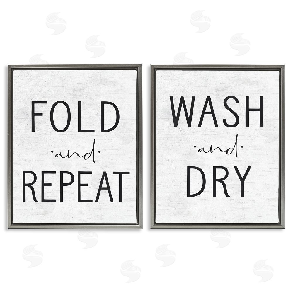 Lettered and Lined Charming Laundry Fold Repeat Gray Floating Frame Canvas Wall Art Print