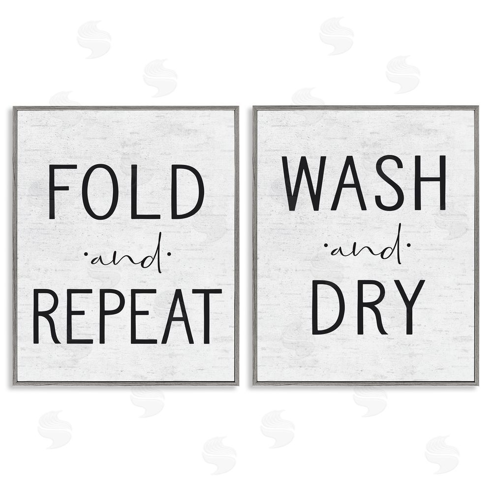 Lettered and Lined Charming Laundry Fold Repeat Gray Framed Giclee Wall Art Print