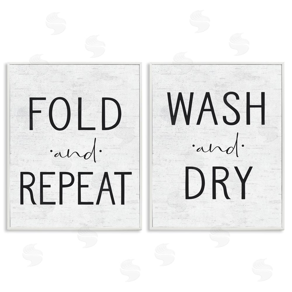 Lettered and Lined Charming Laundry Fold Repeat White Framed Giclee Wall Art Print