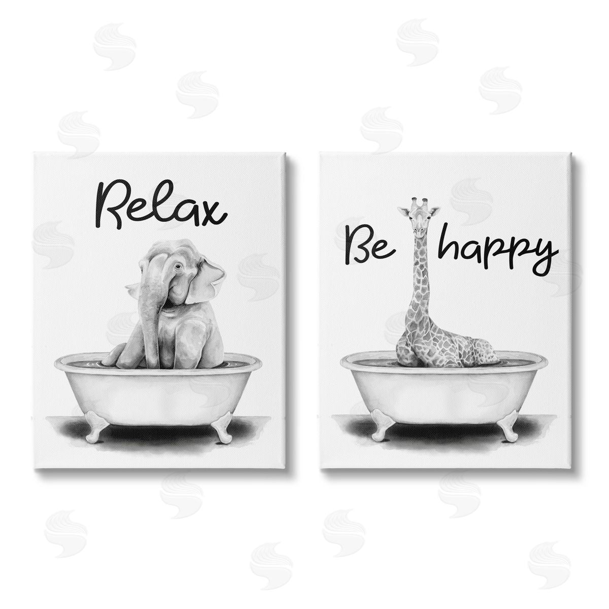 Rachel Nieman Be Happy & Relax Jungle Animal Bathtub Canvas Wall Art Print