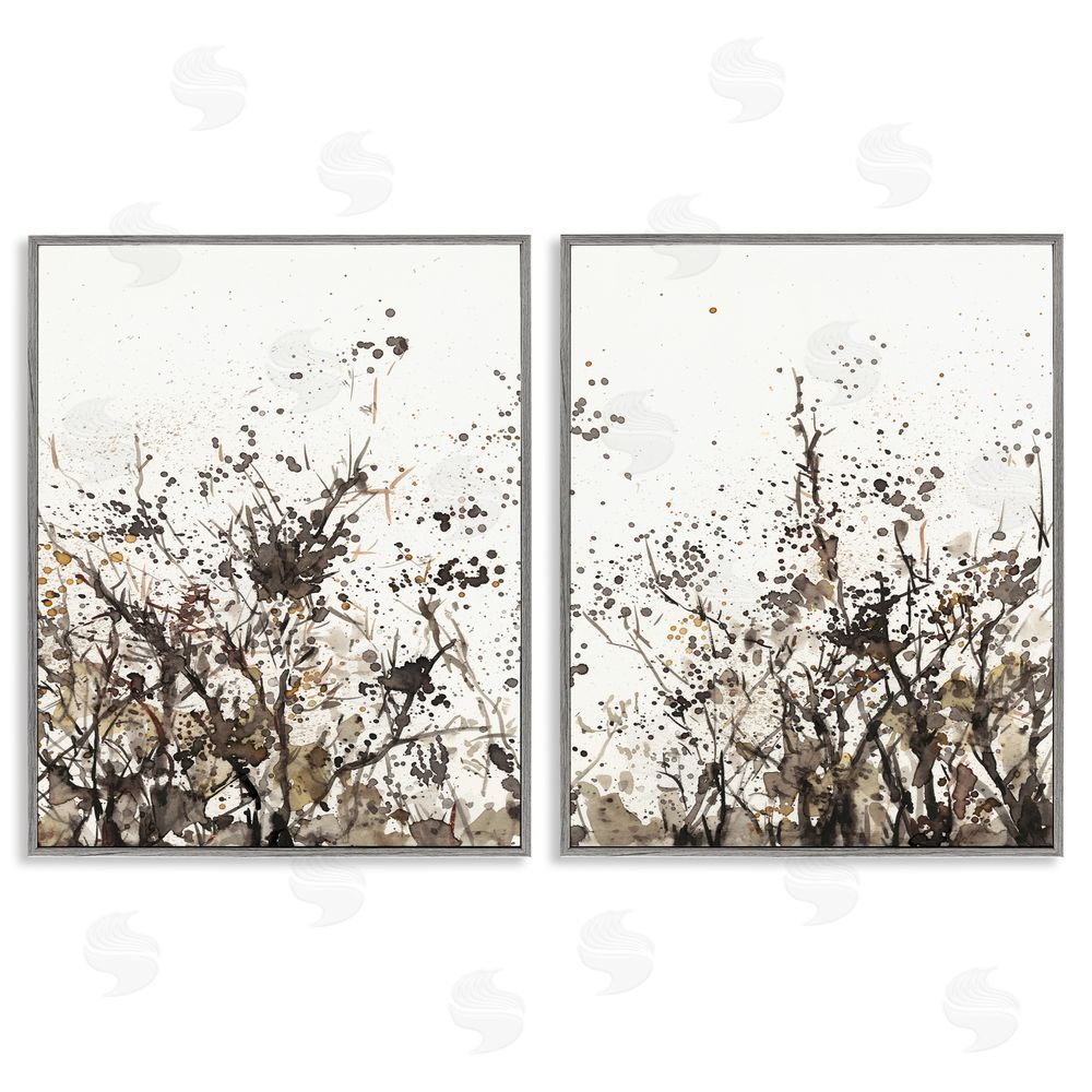 Samuel Dixon Watercolor Field of Grassy Weeds Gray Framed Giclee Wall Art Print